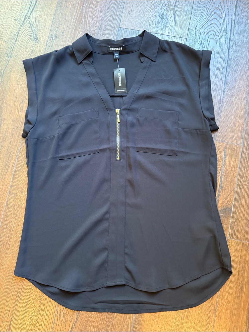 Express Black Short Sleeve Zip-Front Blouse